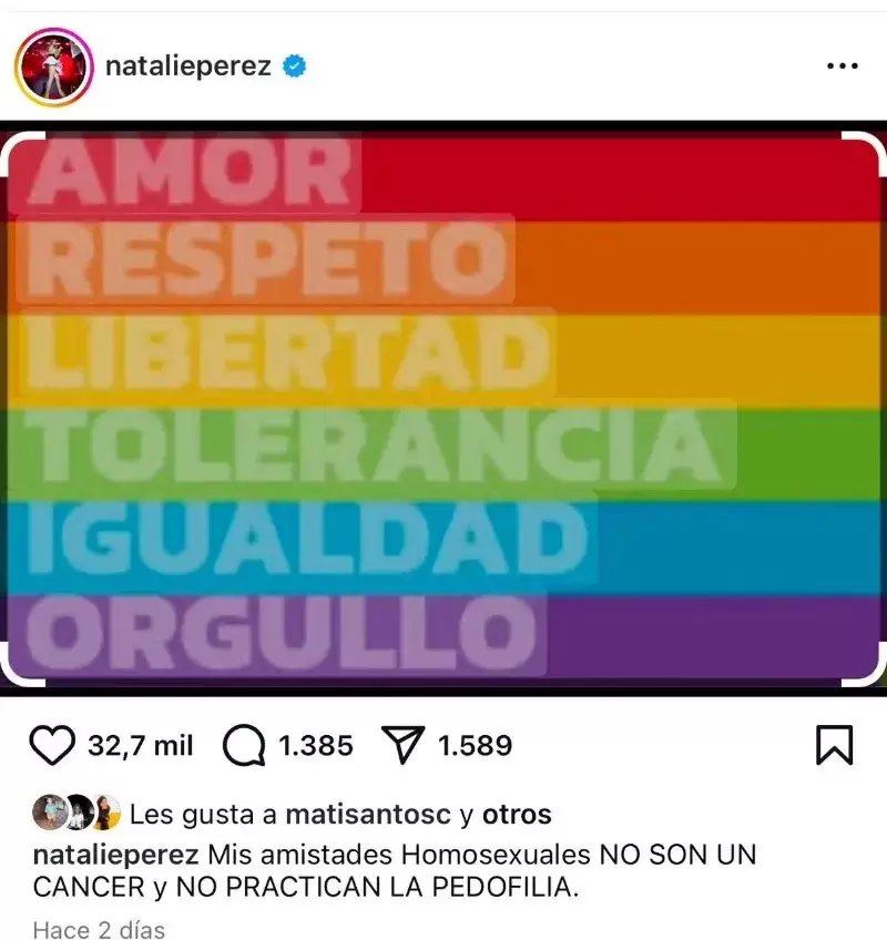 posteo de Natalie Pérez
