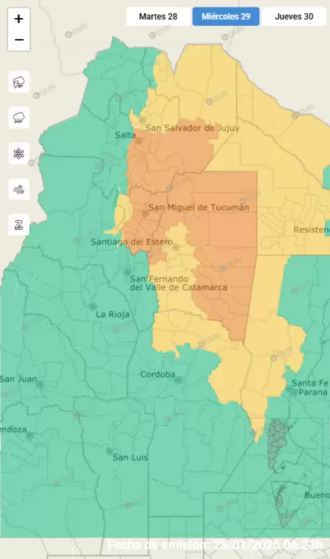 Alerta amarillo por fuertes tormentas para zona Valles y Yungas