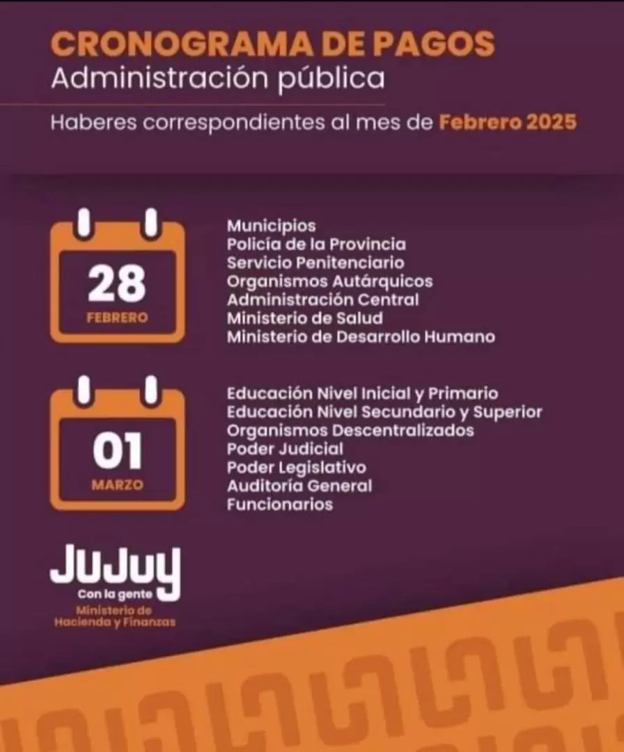 Cronograma de pagos mes de febrero 2025