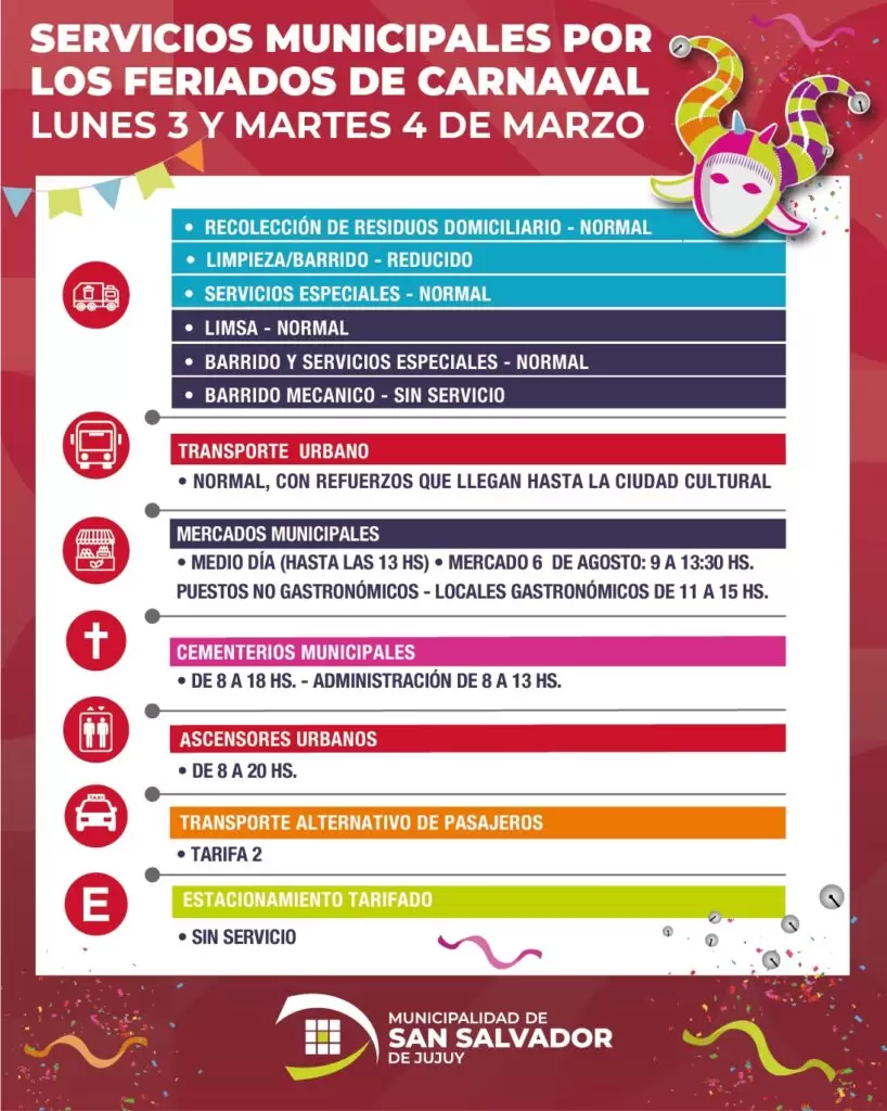 Servicios municipales durante los días de carnaval