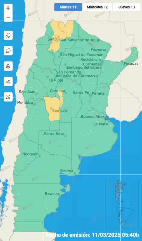 Alerta amarillo por fuertes tormentas para este martes 11 de marzo