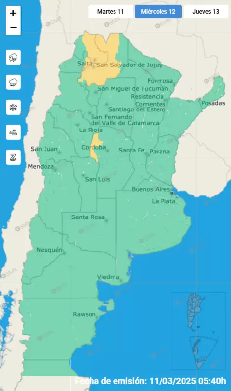 Alerta amarillo por fuertes tormentas para este miércoles 11 de marzo