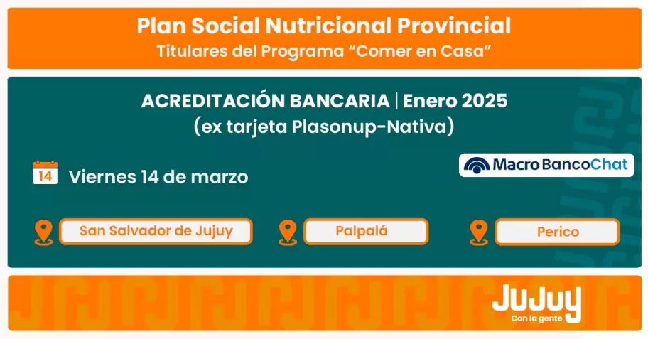 PROGRAMA 'COMER EN CASA': AUMENTO DEL 100% EN LA ACREDITACIÓN PARA SAN SALVADOR DE JUJUY, PERICO Y PALPALÁ"