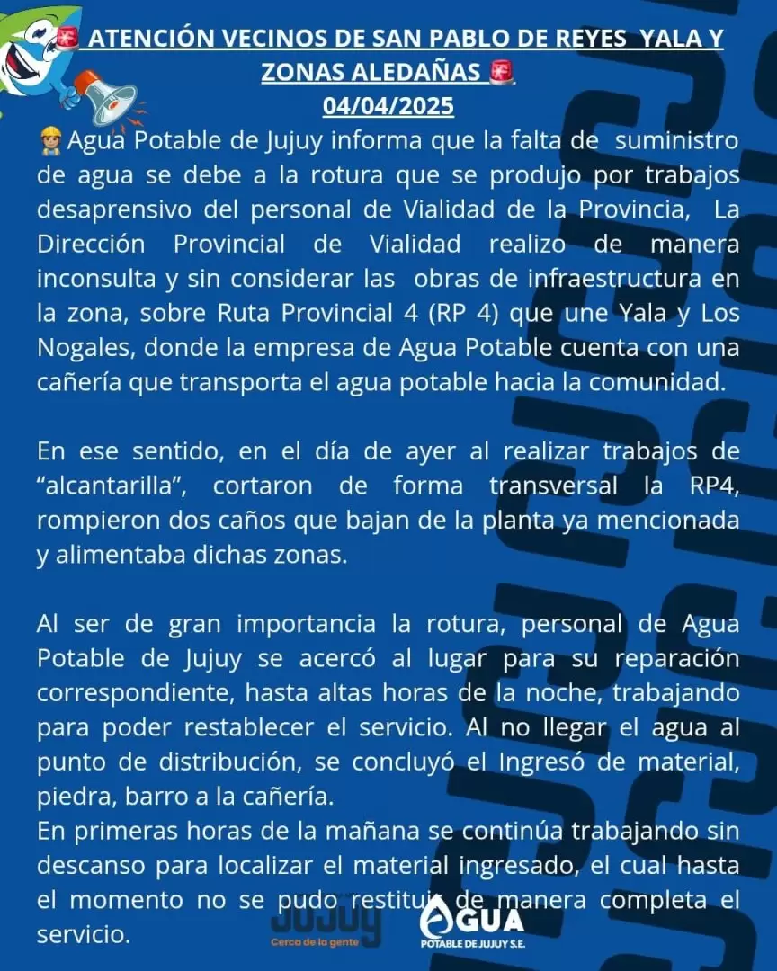 comunicado agua potable