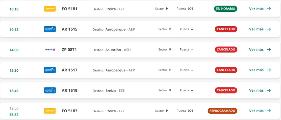 vuelos partidas paro 10 de marzo