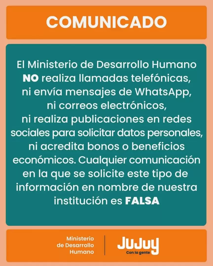 comunicado del Ministerio de Desarrollo Humano