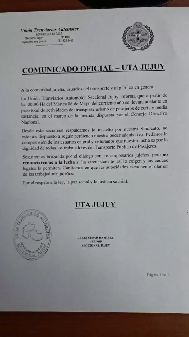 comunicado UTA