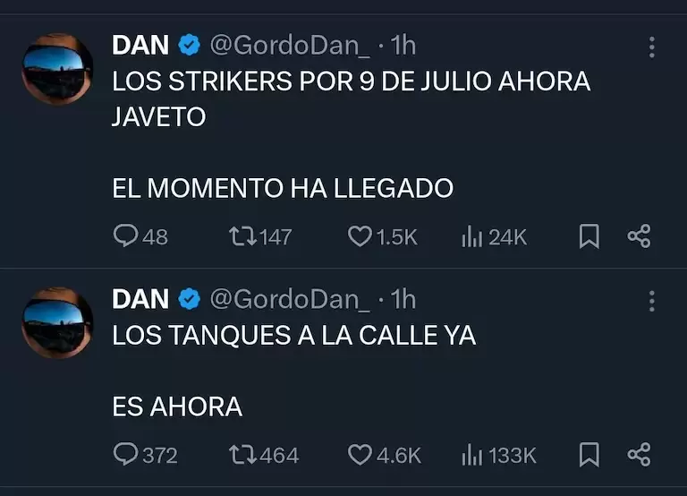 Los posteos de El Gordo Dan en X
