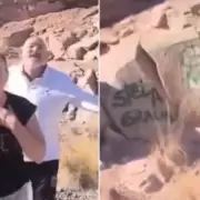 La Justicia de Mendoza busca a dos turistas que pintaron con aerosol una roca en Potrerillos