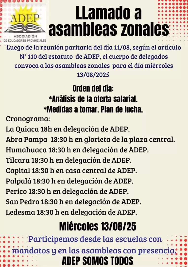 Llamado a asambleas zonales