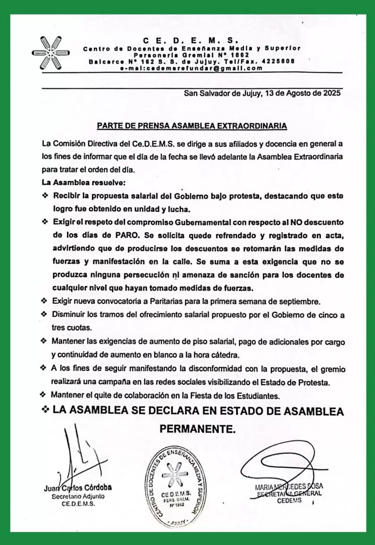 comunicado Cedems