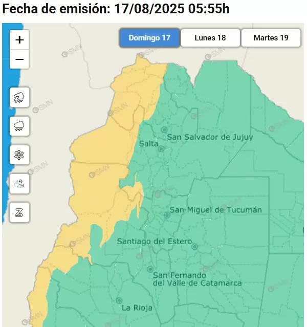 alerta amarilla por vientos en Jujuy 17-08