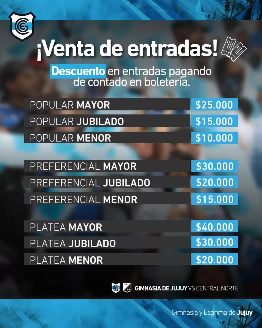Precios entradas gye vs. central norte de salta