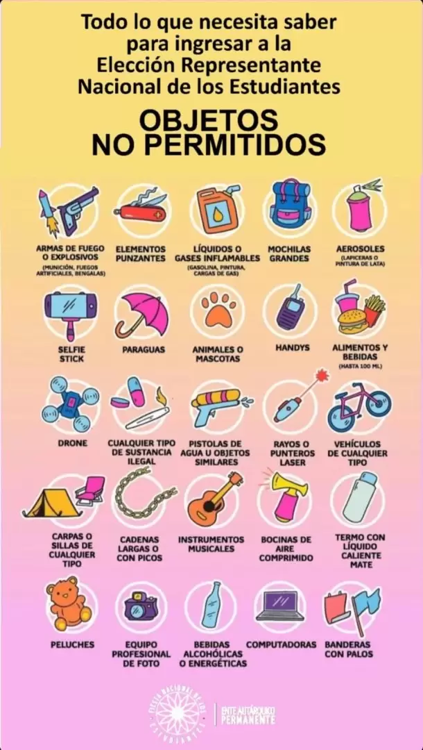 objetos no permitidos elecci�n nacional