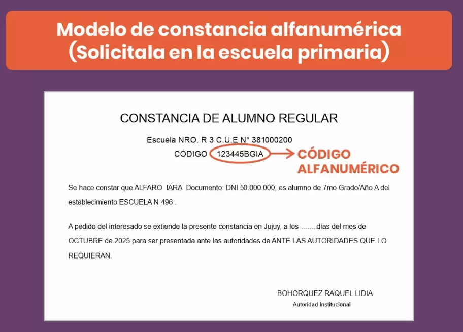Constancia alfanum�rica ingreso 1� a�o