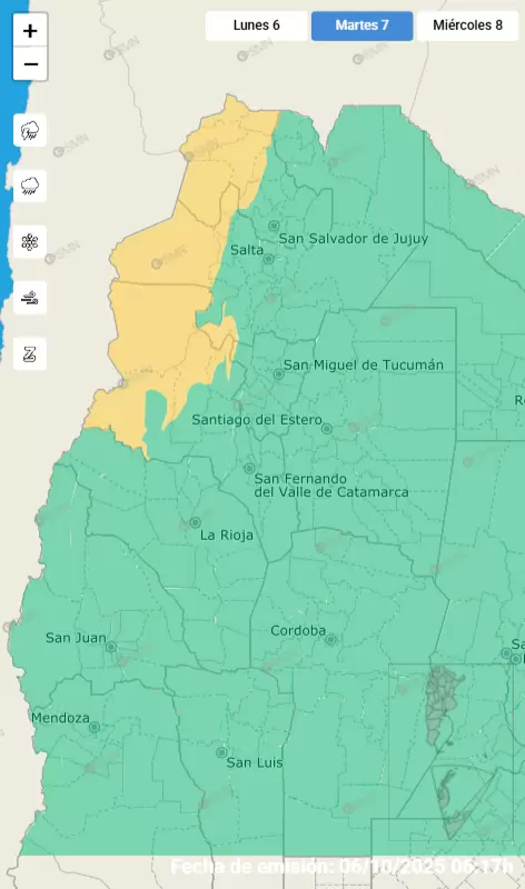 Alerta para el martes 7 de octubre