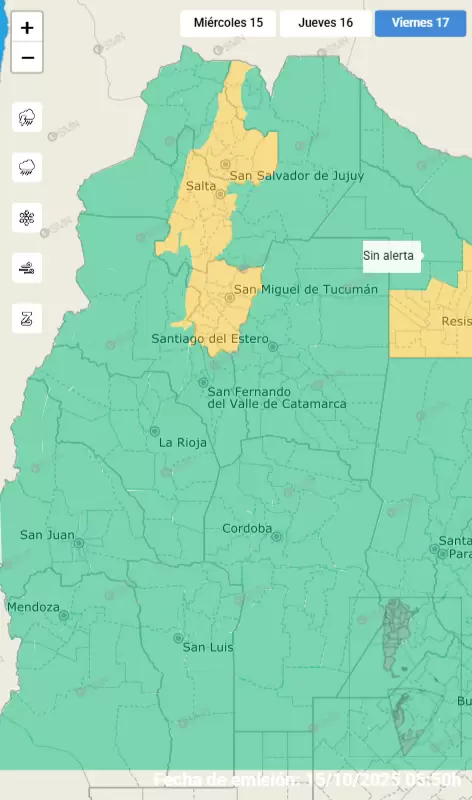 Alerta por fuertes tormentas para el viernes 17 de octubre