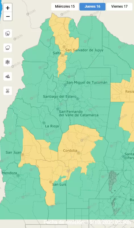 Alerta por fuertes tormentas para el jueves 16 de octubre