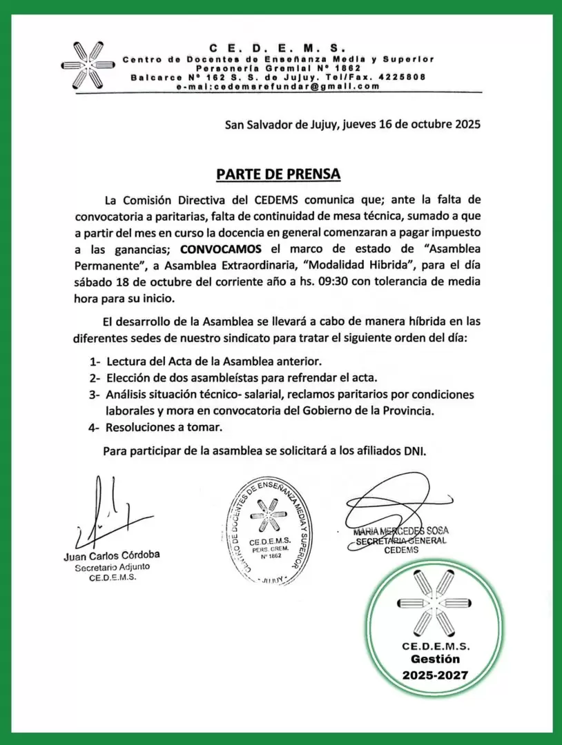 Comunicado Cedems