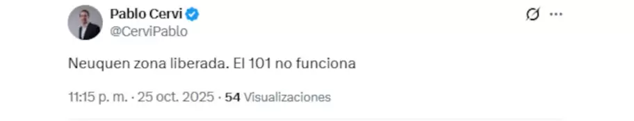 El posteo de Cervi, tras haber sido atacado