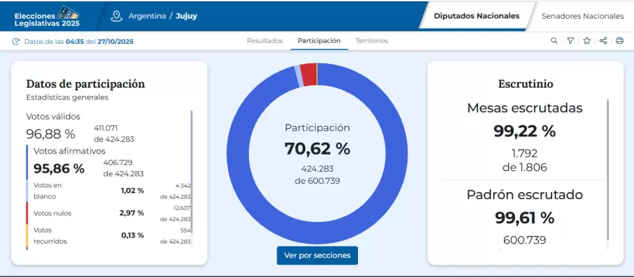 gráfico porcentaje de participación en Jujuy