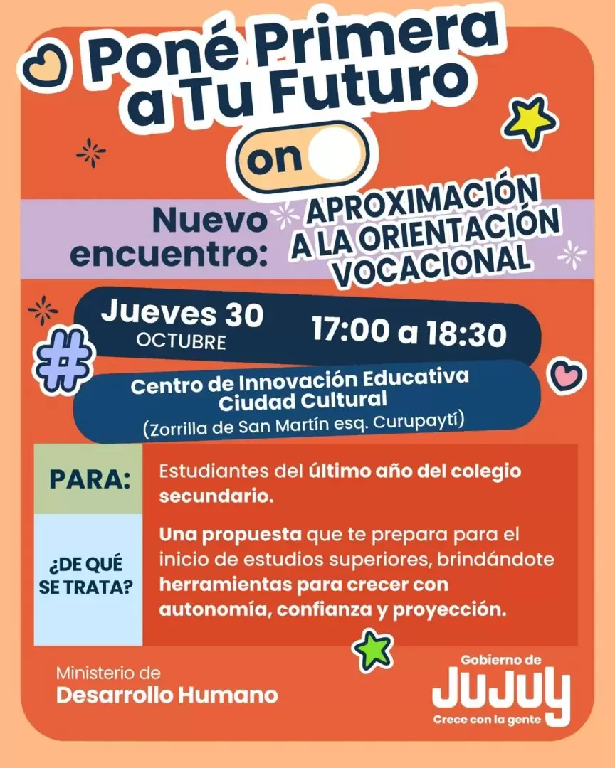 Poné Primera a tu Futuro: nuevo encuentro de Orientación Vocacional