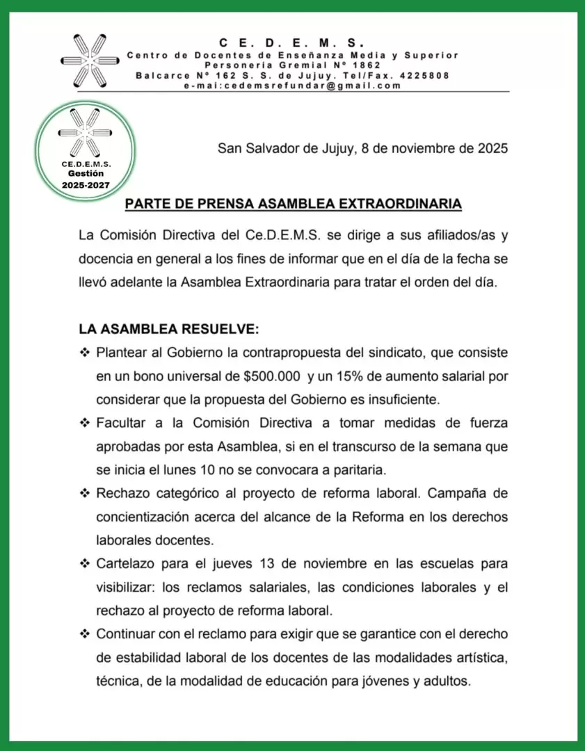 comunicado Cedems