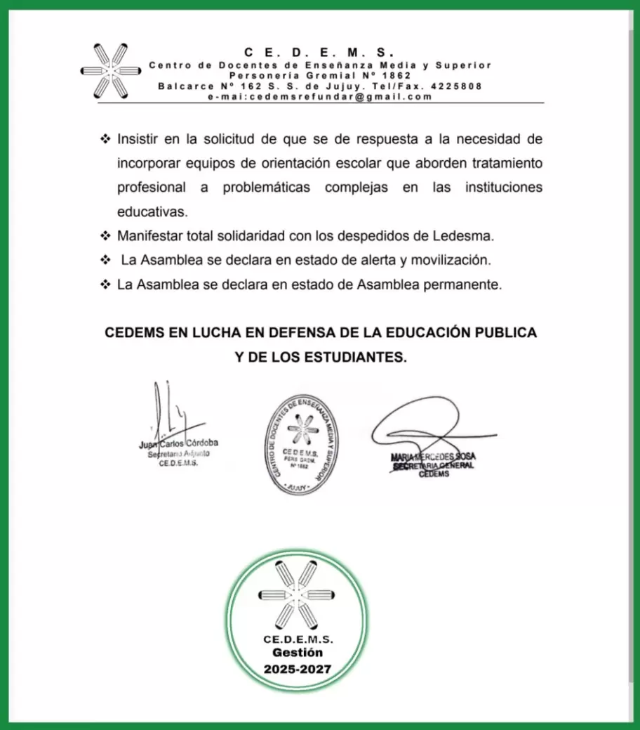 comunicado Cedems