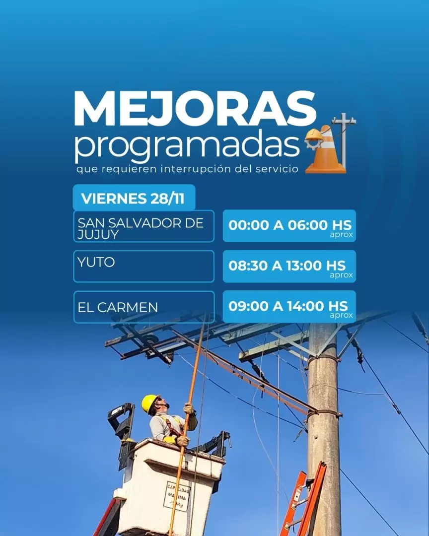 Tarreas programadas de EJESA para el viernes 28 de noviembre de 2025