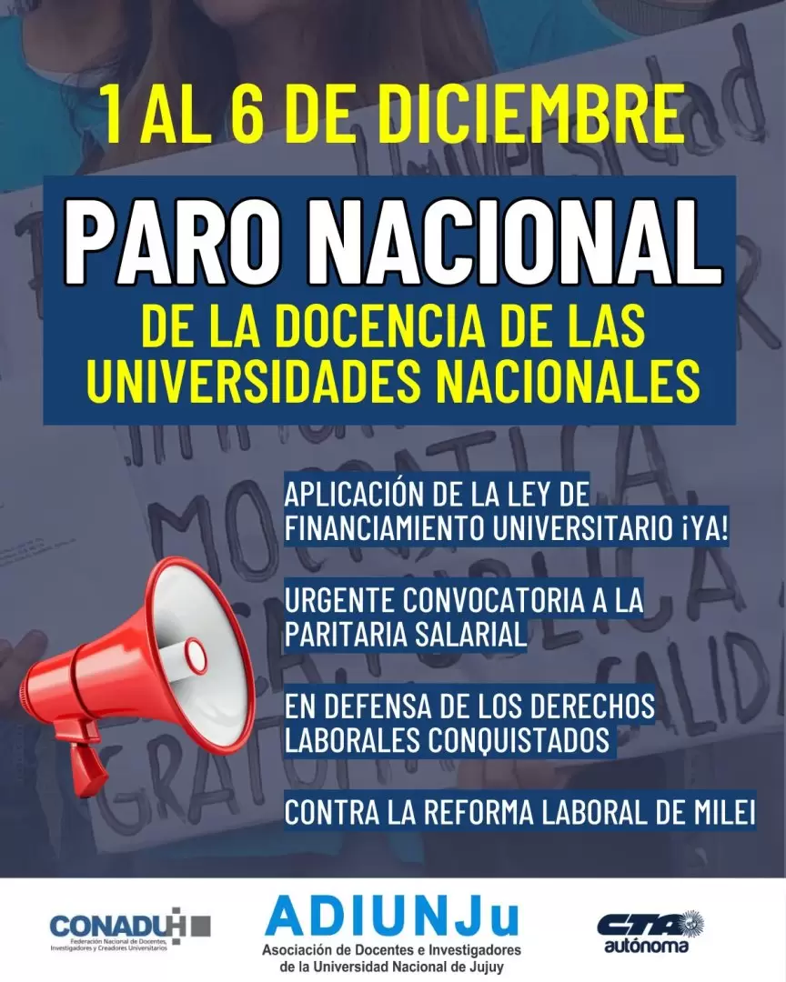 Paro nacional de las universidades del 1 a 6 de diciembre