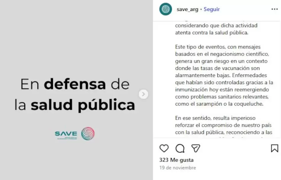 SAVE tambi�n se expres� en redes sociales (Instagram)