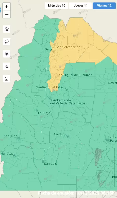 Alerta por tormentas para el viernes 12 de diciembre