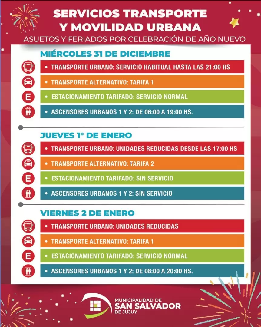 Servicios municipales para este 31 de diciembre, 1 de enero y 2 de enero