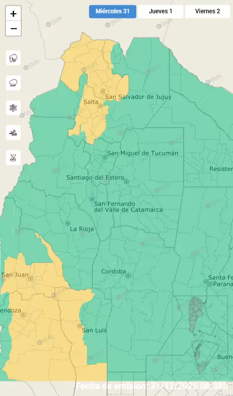 Alerta amarillo por fuertes tormentas para este 31 de diciembre en Jujuy