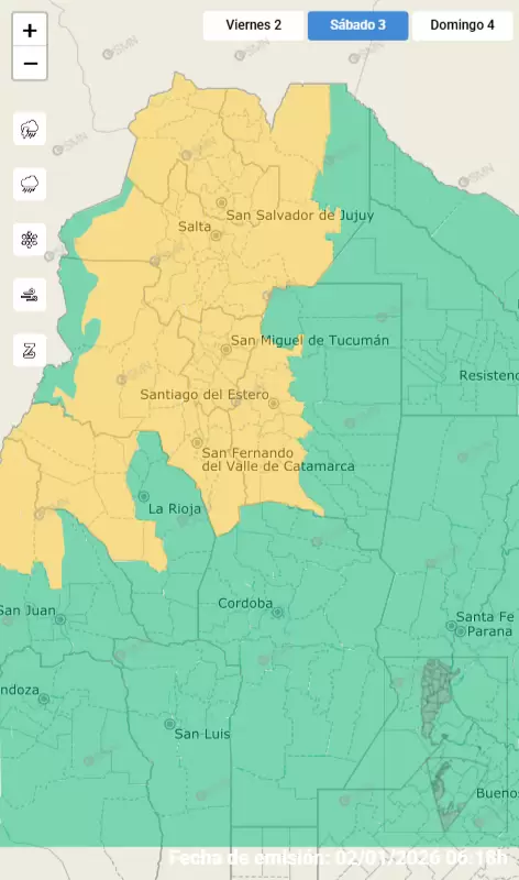 Alerta amarillo por fuertes tormentas para el sábado 3 de enero de 2026