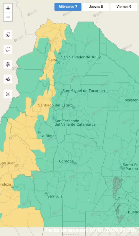 Alerta por fuertes tormentas para el miércoles 7 de enero