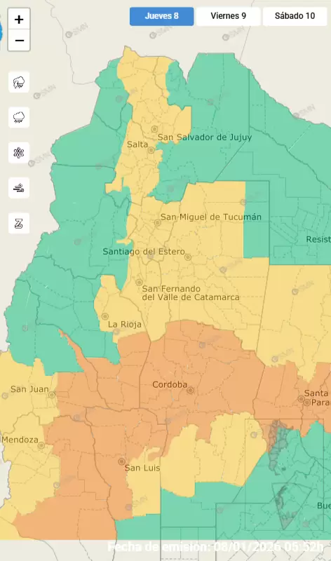 Alerta por fuertes tormentas para el jueves 8 de enero de 2025