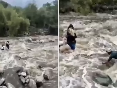 El ministro de Turismo y Cultura de San Luis rescat� a un grupo de turistas atrapadas en un arroyo