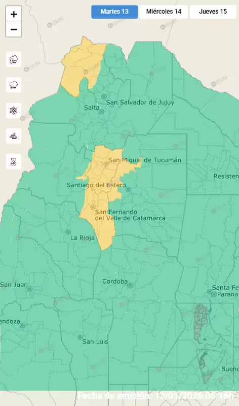 alerta amarillo para este martes 13 de enero de 2026