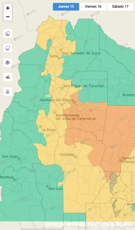 Alerta por fuertes tormentas para el jueves 15 de enero