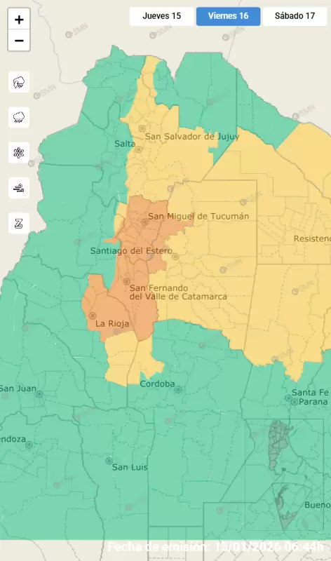 Alerta por fuertes tormentas para el viernes 16 de enero
