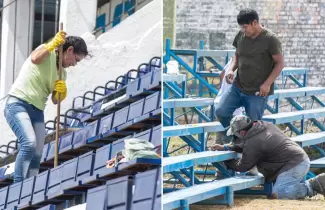 Limpieza y tribuna tubular en el estadio Plinio Zabala