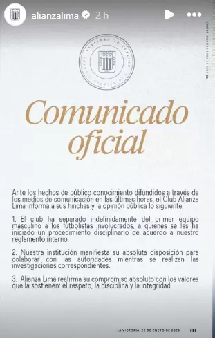 comunicado alianza lima