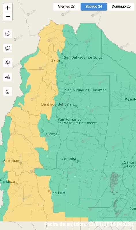 Alerta amarillo por fuertes tormentas para este sábado 24 de enero