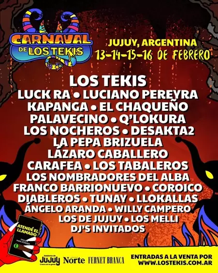 EL CARNAVAL DE LOS TEKIS CONFIRM� SU LINE UP POR D�A