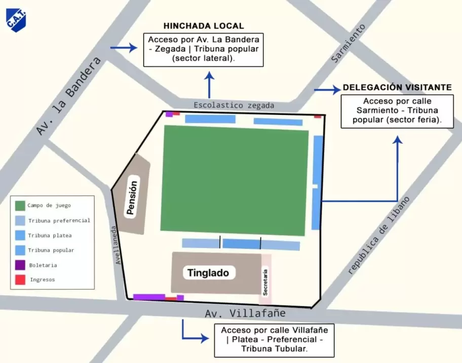 ubicación hinchadas talleres vs Tucumán central