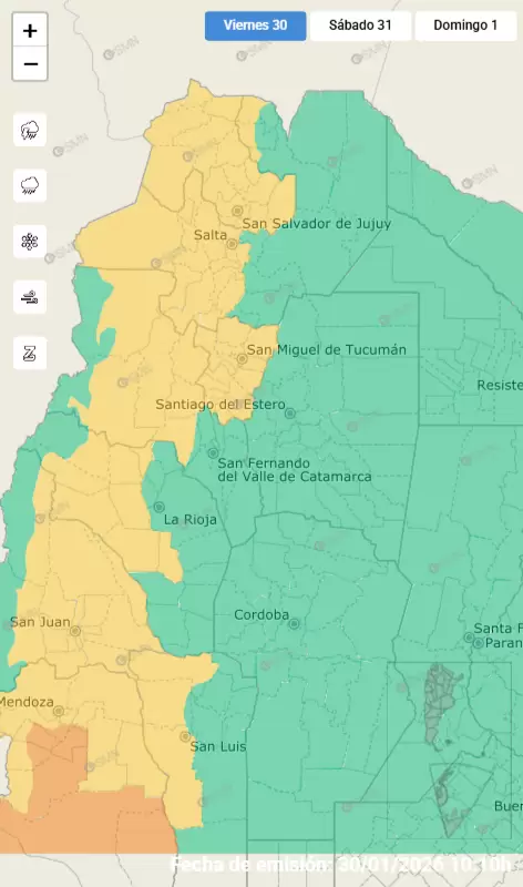 Alerta amarillo por fuertes tormentas para este viernes 30 de enero
