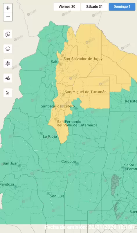 Alerta amarillo por fuertes tormentas para el domingo 1 de febrero