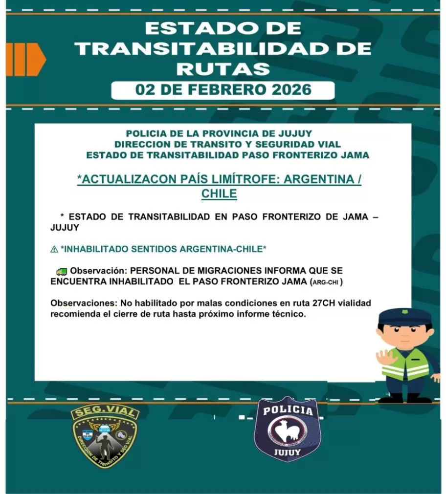 Paso de Jama lunes 2 de febrero