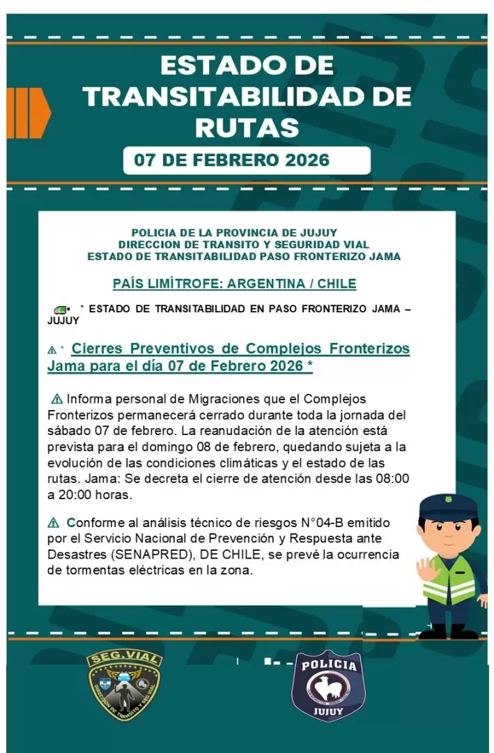 estado de rutas 7 de febrero